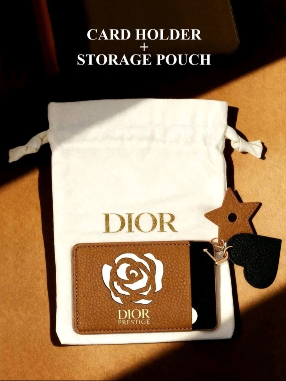 Dior Brown Leather Card Holder with Rose Motif